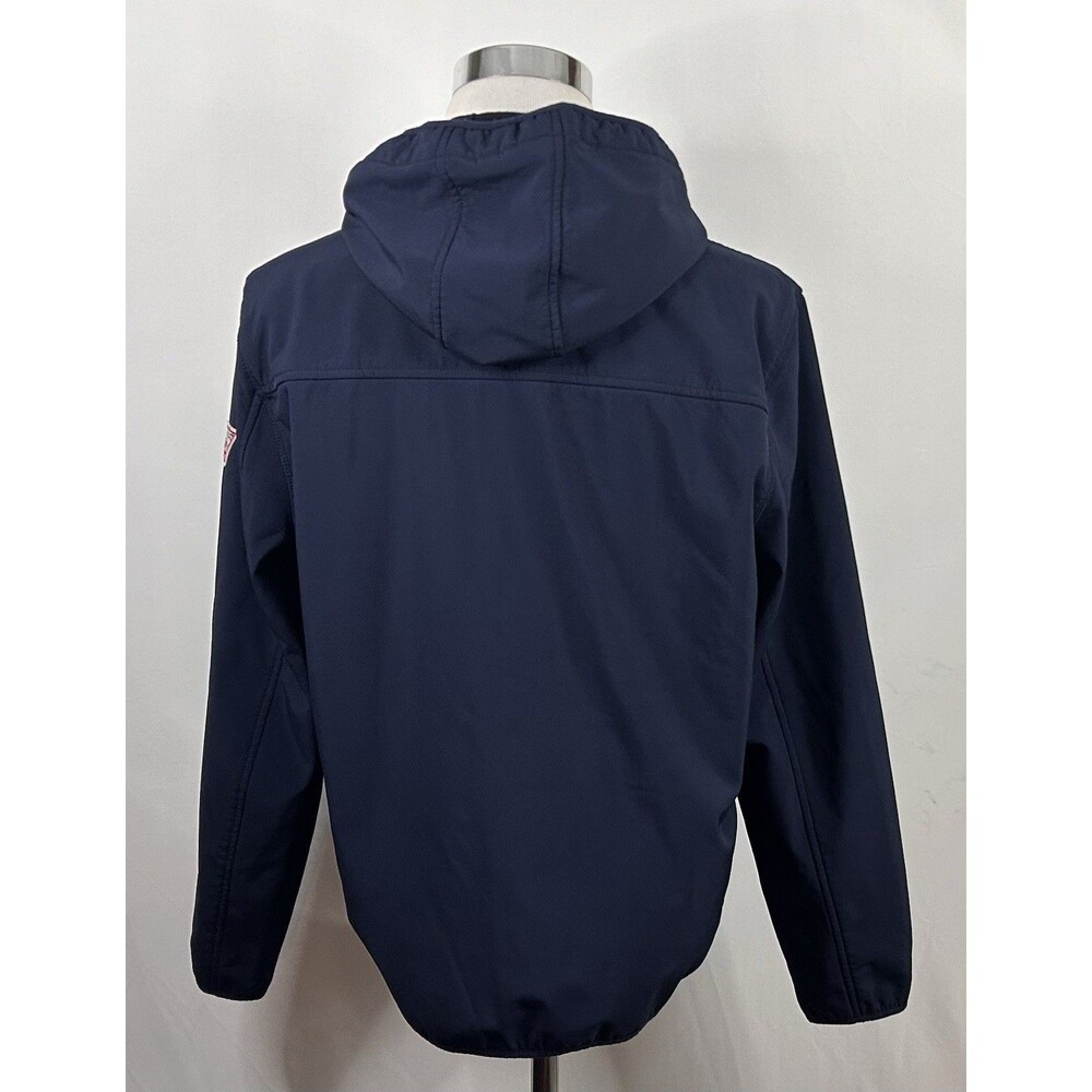 Guess Large Hooded Soft Shell Jacket Full Zip Fleece Lined Navy Blue Poly Blend - Picture 5 of 5